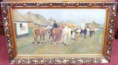 Lot 1026 - Jester Bruggen - Off to market, oil on panel,...