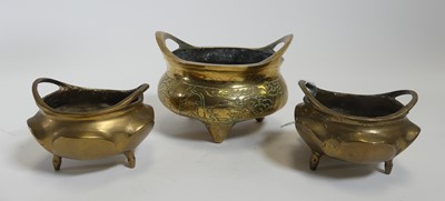 Lot 216 - A Chinese polished brass censer of bulbous...