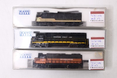 Lot 857 - Three N gauge American Kato locos, including a...