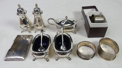 Lot 373 - Mixed silver to include table salts, mustard,...