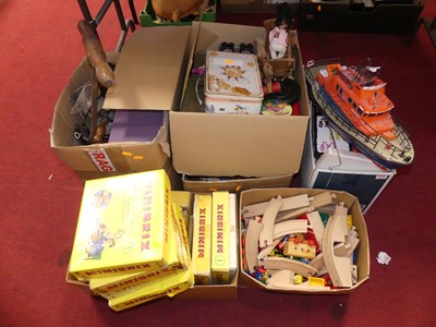 Lot 675 - Six boxes of various toys and games to include...