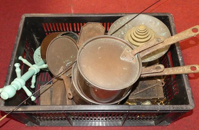 Lot 655 - Mixed metal ware to include Victorian copper...