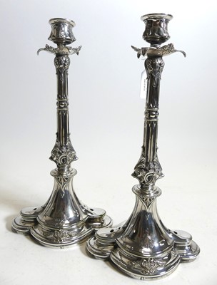 Lot 290 - A pair of silver plated table candlesticks,...