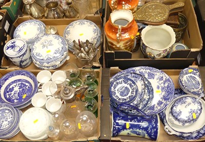 Lot 633 - Four boxes of ceramics, glassware and metal...