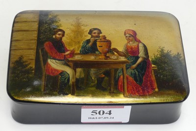 Lot 504 - A Russian lacquered papier-mache box, of...