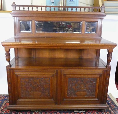 Lot 1268 - A late Victorian oak mirror back buffet,...