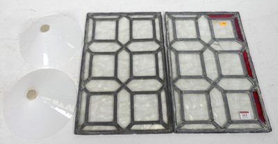 Lot 613 - A near-pair of leaded glass windows, 45 x 29cm;...