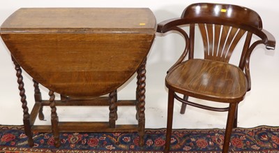 Lot 1306 - A 1930s barley twist oak gateleg occasional...