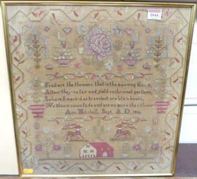 Lot 1044 - A William IV needlework, verse and picture...