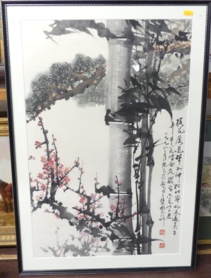 Lot 1064 - Japanese School, bamboo, watercolour wash,...