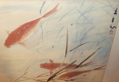 Lot 1073 - In the manner of Chen Wen Hsi, coy carp,...