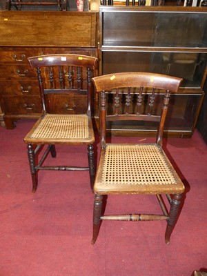 Lot 1355 - A pair of Victorian mahogany bar back cane...