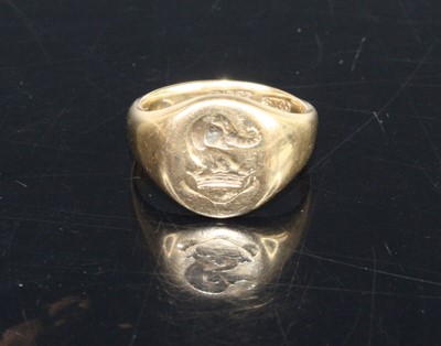 Lot 405 - A 9ct gold signet ring, sponsor CJ&S, 5.5g,...