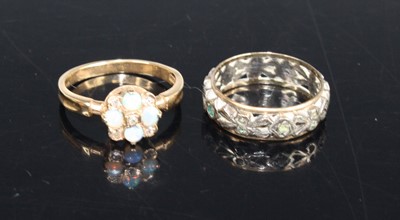 Lot 421 - A 9ct gold, opal and diamond set tablet ring,...