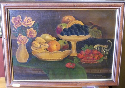 Lot 1096 - G.W. Prike - Still life with fruit, oil on...