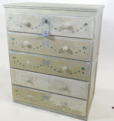 Lot 1411 - A painted pine square front chest of five long...