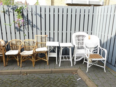 Lot 1440 - Two painted wicker conservatory chairs;...