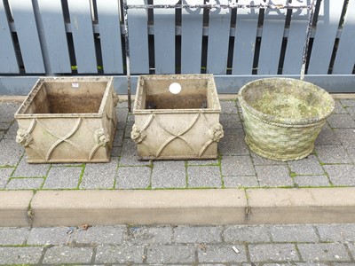 Lot 1443 - A pair of reconstituted stone square planters;...