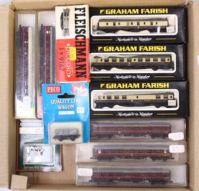 Lot 842 - A small collection of N gauge coaches and...