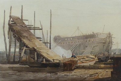 Lot 1215 - Samuel Prout (1783-1852) - A shipyard at...