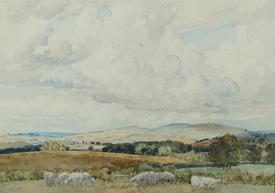 Lot 1204 - Helen R Lock (act.1910-1938) - Sheep grazing...