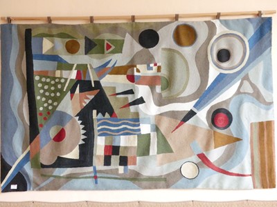 Lot 1124 - A Kashmiri modernist abstract woolwork hanging,...