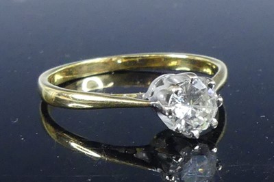 Lot 2608 - A yellow and white metal diamond solitaire...