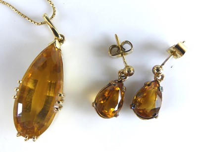 Lot 2612 - A pair of 9ct yellow gold citrine drop...