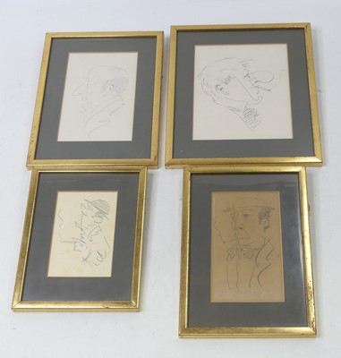 Lot 1103 - A group of four caricatures, pencil on paper,...