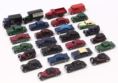 Lot 1760 - 28 1:76 scale white metal kit built cars, all...