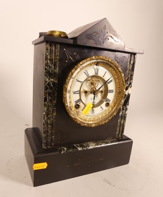 Lot 40 - A 19th century slate mantel clock, having a...