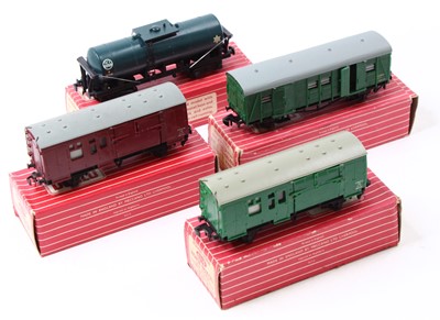 Lot 600 - Four Hornby Dublo wagons, including a Caustic...