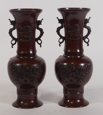 Lot 85 - A pair of Japanese bronzed metal vases, each...