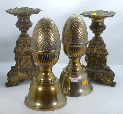 Lot 111 - A pair of polished metal finials, h.35cm;...