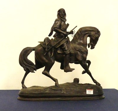 Lot 122 - A bronzed metal figure of a huntsman mounted...