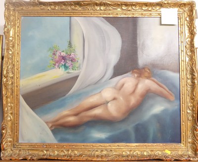 Lot 1015 - 20th century school - Nude in a Window, oil on...