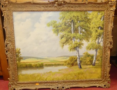 Lot 1009 - Saliger - extensive river landscape, oil on...