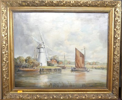 Lot 1044 - D Lightfoot - a Broadland scene, oil on canvas,...