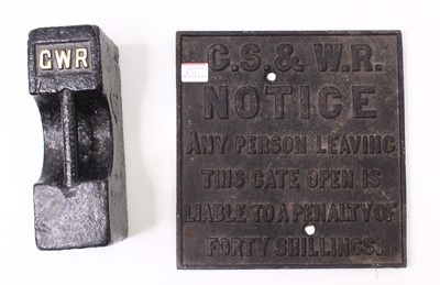 Lot 45 - A GWR two stone weight, repainted in black,...