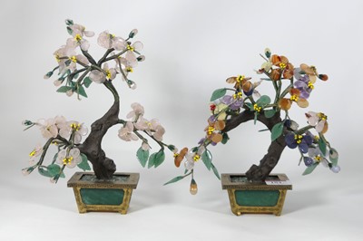 Lot 184 - A pair of Japanese models of bonsai trees each...