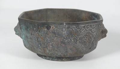 Lot 185 - A Chinese bronze bowl of octagonal shape...