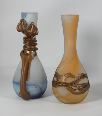 Lot 190 - A Filip Ravert art glass vase having metal...