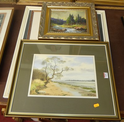 Lot 1059 - Walter Graham - Mountain river, oil on artists...