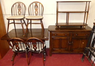 Lot 1190 - Dark Ercol dining furniture, to include; a...