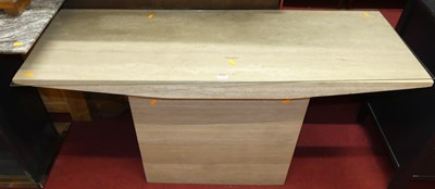 Lot 1210 - A contemporary travertine hall table, raised...