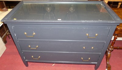 Lot 1212 - A deep grey painted chest of three long...