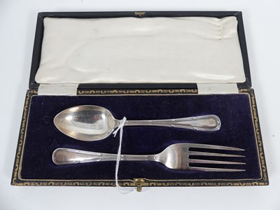 Lot 267 - A George V silver two-piece  christening set,...