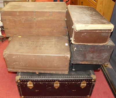 Lot 1060 - A metal bound shipping trunk, one other...