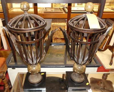 Lot 1222 - A pair of contemporary black painted metal and...