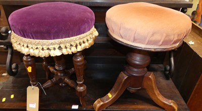 Lot 1254 - An Edwardian walnut and later purple fabric...